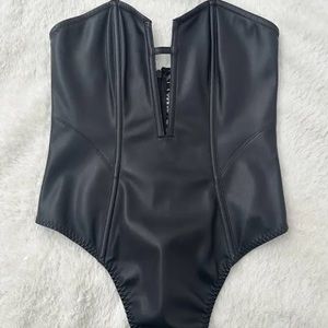 VS black leather and lace bodysuit